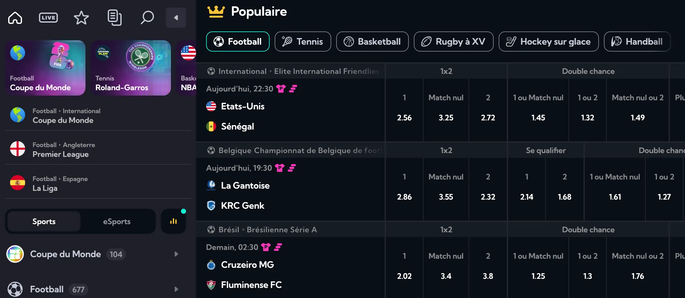 Section de paris sportifs en ligne et cotes sur Spinalto Casino